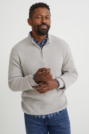 Jumpers C&A And Regular Fit Button-down Collar μπλε γκρι | REWSXC-679