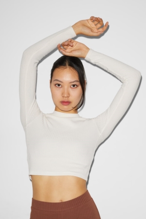 Αριστος C&A Clockhouse Cropped Long Sleeve ασπρα | LQBTCD-605
