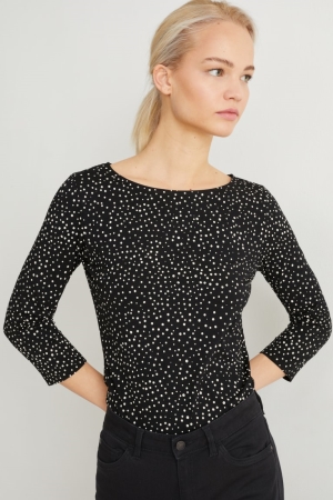 Αριστος C&A Long Sleeve Polka Dot μαυρα | ZYSQGA-739