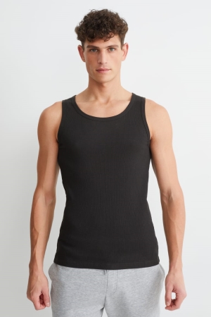 Αριστος C&A Vest Double Rib Organic βαμβακερα μαυρα | IVULWY-876