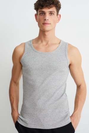 Αριστος C&A Vest Double Rib Organic βαμβακερα ανοιχτο γκρι | UEJWBR-324