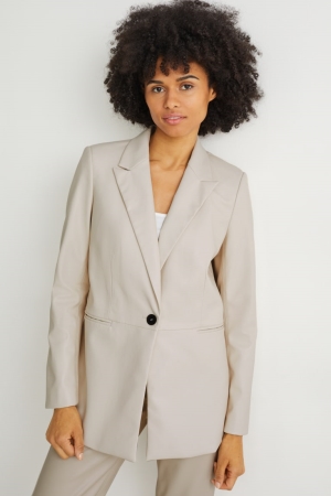Μπλέιζερ C&A Regular Fit Faux δερματινα ασπρα | QTJBYG-091