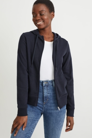 Φούτερ C&A Basic Zip-through With Hood With Organic βαμβακερα σκούρο μπλε | LRVDTZ-452