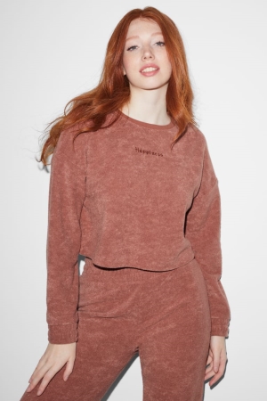 Φούτερ C&A Clockhouse Cropped Terry Cloth Terracotta | KJVZFY-801