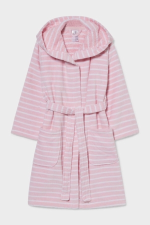 εσωρουχα C&A Bathrobe With Hood Organic βαμβακερα Ριγέ ροζ | PDLUMF-027