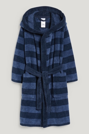 εσωρουχα C&A Bathrobe With Hood Ριγέ σκούρο μπλε | ESIWJT-809