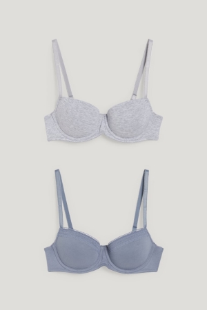 εσωρουχα C&A Multipack Of 2 Underwire Bra Demi Με Επένδυση Lycra® μπλε γκρι | GSCVOF-923