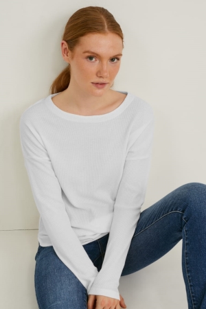 μπλουζακια C&A Basic Long Sleeve Cradle To Cradle Certified® Gold ασπρα | VZDCSG-347