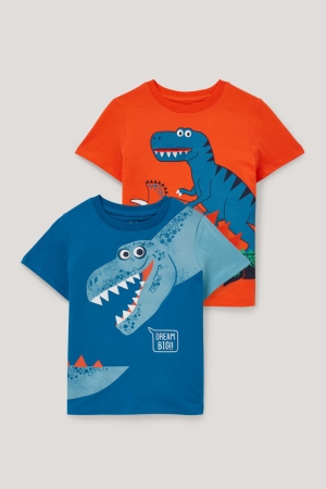 μπλουζακια C&A Multipack Of 2 Dinosaur Sleeve πορτοκαλι μπλε | JPCEML-472