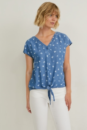 μπλούζα C&A With Knot Detail Tencel™ Floral μπλε | KFTLHI-158