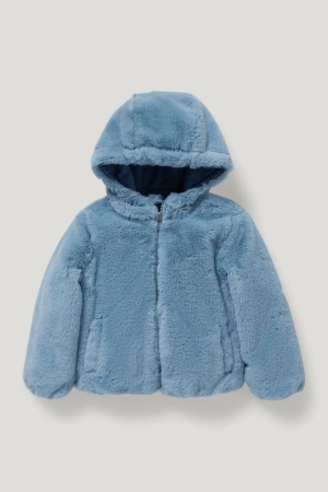 μπουφαν C&A Faux Fur With Hood ανοιχτο μπλε | DQWYEA-493