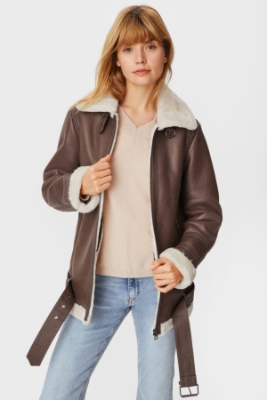 μπουφαν C&A ποδηλατου With Faux Fur Trim επενδυση Faux δερματινα σκούρο καφε | DEOLGC-583