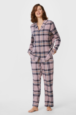 νυχτικά C&A Flannel Pyjamas Check σκούρο ροζ | UOFKPS-937