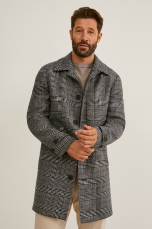 παλτό C&A Merino Check γκρι μαυρα | GXFTSA-786