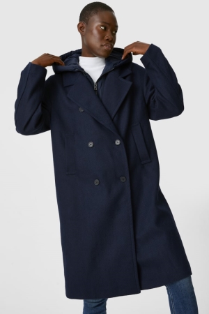 παλτό C&A With Hood 2-in-1 Look Faux Recycled σκούρο μπλε | CXJPZY-907