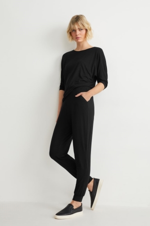 παντελόνι C&A Basic Joggers With Lenzing™ Ecovero™ μαυρα | HBIMDN-148