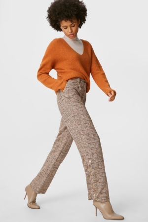 παντελόνι C&A Bouclé Ευθεία Fit Shiny Μπεζ | QDWKFH-290