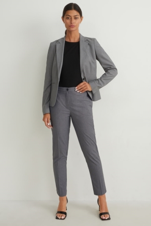 παντελόνι C&A Business Mid-rise waist Slim Fit γκρι | PAOVZI-724