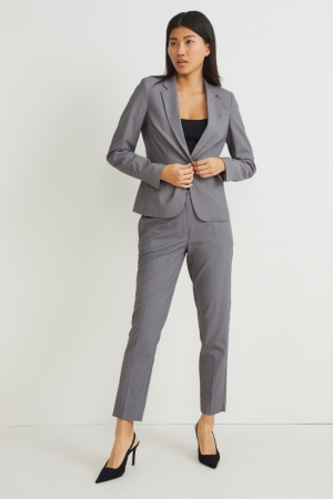 παντελόνι C&A Business Mid-rise waist Slim Fit Recycled γκρι | PSXOEL-023