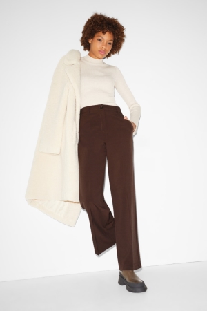 παντελόνι C&A Clockhouse Cloth High waist φαρδια Leg σκούρο καφε | BLKCWE-796