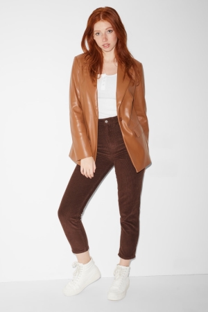 παντελόνι C&A Clockhouse Corduroy Mid-rise waist Relaxed Fit σκούρο καφε | DEXQWF-615