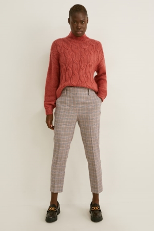 παντελόνι C&A Cloth High waist Tapered Fit Recycled Check Multicolour Checked | OLCHFE-980