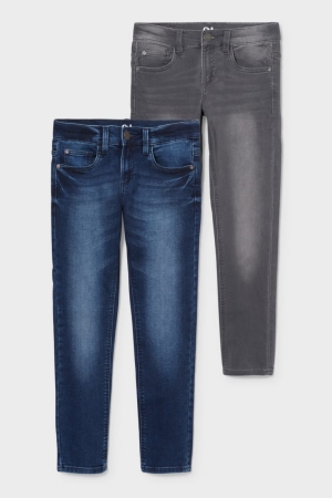 παντελόνι C&A Extended Sizes Multipack Of 2 Slim Jog Denim μπλε σκούρο γκρι | YWUMOD-125
