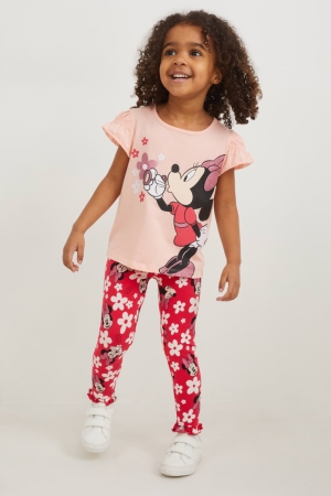 παντελόνι C&A Minnie Mouse Leggings Floral ροζ | RKGHDV-289