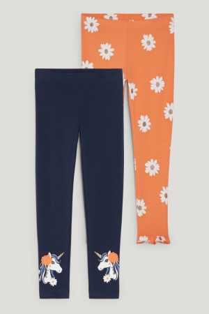 παντελόνι C&A Multipack Of 2 Unicorn Leggings Floral σκούρο μπλε | TSKJCN-402