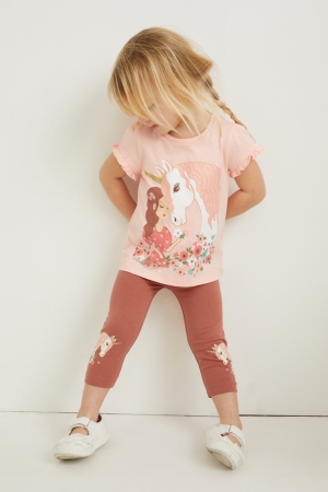 παντελόνι C&A Multipack Of 3 Unicorn Leggings καφε ροζ | VZGNKW-397