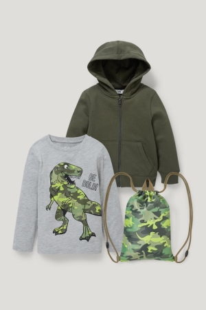 παντελόνι C&A Set Zip-through With Hood, Long Sleeve And Gym Bag σκούρο πρασινο | QTNWZA-598