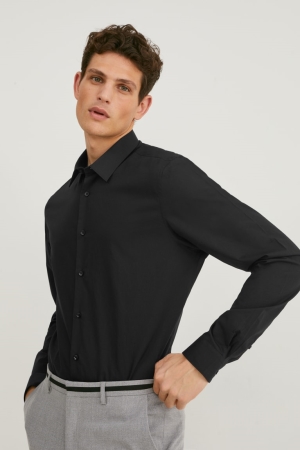 πουκαμισα C&A Business Slim Fit Extra-long Sleeve s Easy-iron μαυρα | BHEUXI-320