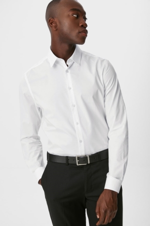 πουκαμισα C&A Business Slim Fit Kent Collar Easy-iron ασπρα | NCAEGF-851