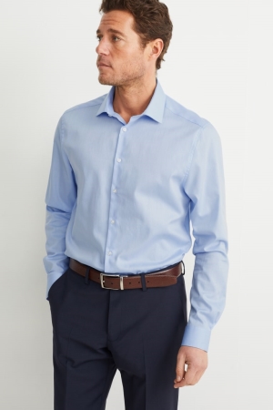 πουκαμισα C&A Business Slim Fit Kent Collar Easy-iron ανοιχτο μπλε | YWIUSF-018