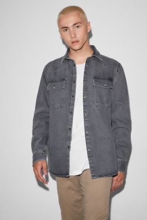 πουκαμισα C&A Clockhouse Denim Kent Collar βαθυ γκρι | YFBJZL-718