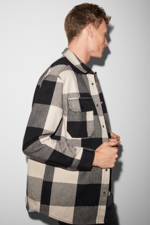 πουκαμισα C&A Clockhouse Relaxed Fit Kent Collar Check μαυρα Μπεζ | YNTZCO-370