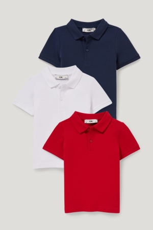 πουκαμισα C&A Multipack Of 3 Polo With In-conversion βαμβακερα κοκκινα μπλε | ERPGXI-428