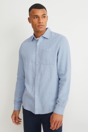 πουκαμισα C&A Regular Fit Kent Collar ανοιχτο μπλε | KHNAYL-173