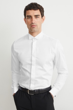 πουκαμισα C&A Tuxedo Slim Fit Wing Collar Easy-iron ασπρα | CJXHBG-084