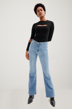 τζιν παντελονι C&A Made In Eu Flared High waist Organic βαμβακερα μπλε ανοιχτο μπλε | FASHUE-546