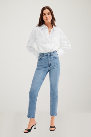 τζιν παντελονι C&A Made In Eu Ευθεία High waist Organic βαμβακερα μπλε ανοιχτο μπλε | VJECGQ-409