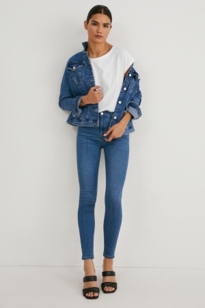 τζιν παντελονι C&A Made In Eu Κοκαλιάρης High waist Organic βαμβακερα μπλε | OXUFGP-986