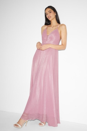 φορεμα C&A Clockhouse Fit & Flare Shiny Partywear ροζ | PUKXYT-907