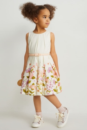 φορεμα C&A With Belt Partywear Floral ασπρα | NSVCMY-738