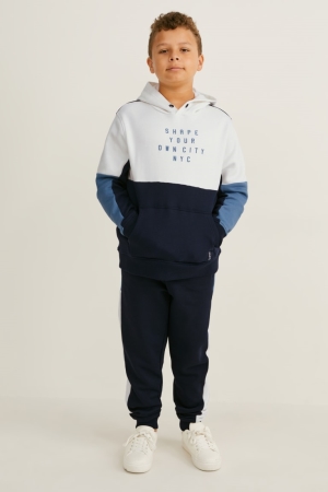 φουτερ με κουκουλα C&A Extended Sizes Set And Joggers 2 Piece σκούρο μπλε | QCYHPS-459