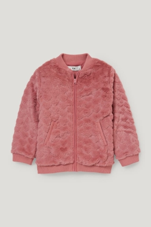 φουτερ με κουκουλα C&A Faux Fur Recycled σκούρο ροζ | KQUDIZ-083