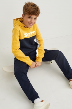 φουτερ με κουκουλα C&A Set And Joggers 2 Piece κίτρινα | NSXGAC-490