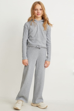 φουτερ με κουκουλα C&A Set Bottoms And 2 Piece ανοιχτο γκρι | QMFRYW-872