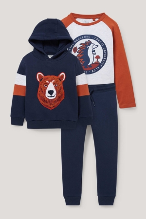 φουτερ με κουκουλα C&A Set, Long Sleeve And Joggers 3 Piece σκούρο μπλε | NMRCXB-012
