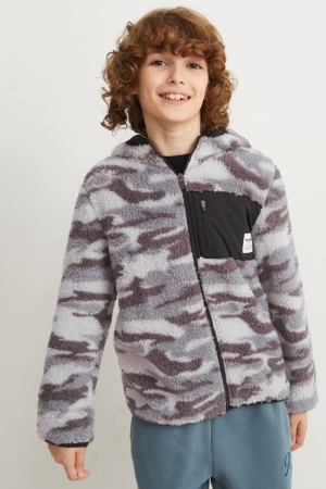 φουτερ με κουκουλα C&A Teddy Fur With Hood Patterned γκρι | JLDIFU-279